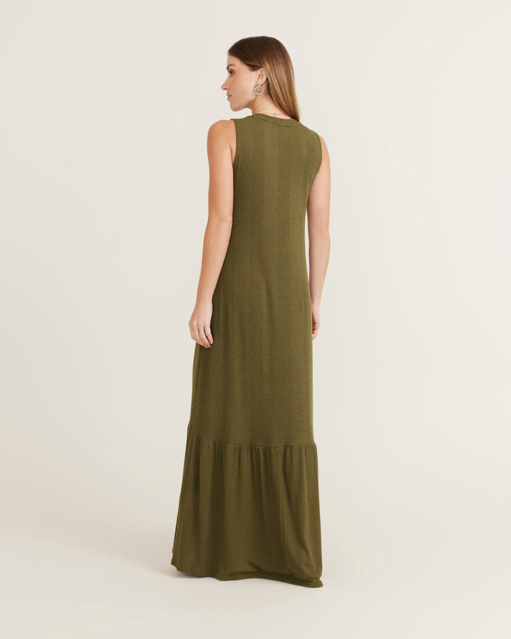 Vestido Longo Marias Decote Canoa - Verde Oliva